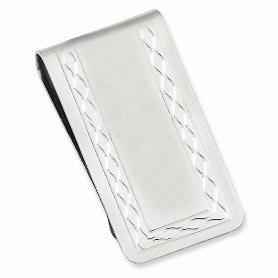 Rhodium Plated w/Engravable Area Florentined Money Clip Rhodium Plated w/Engravable Area Florentined Money Clip